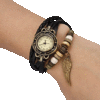 Retro Black Leather Bracelet/Watch 'Wing'