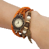 Retro Orange Leather Bracelet/Watch 'Wing'