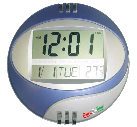 Digital LCD wall or desk clock with temperature and date BLUE