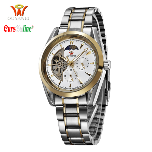 Ouyawei Automatic Men luxury steel watch MoonPhase 1113