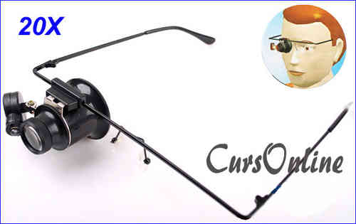 Glasses with 20x magnifier and LED light