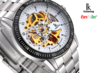 IK Colouring mechanical watch black dial skeleton movement 98226G